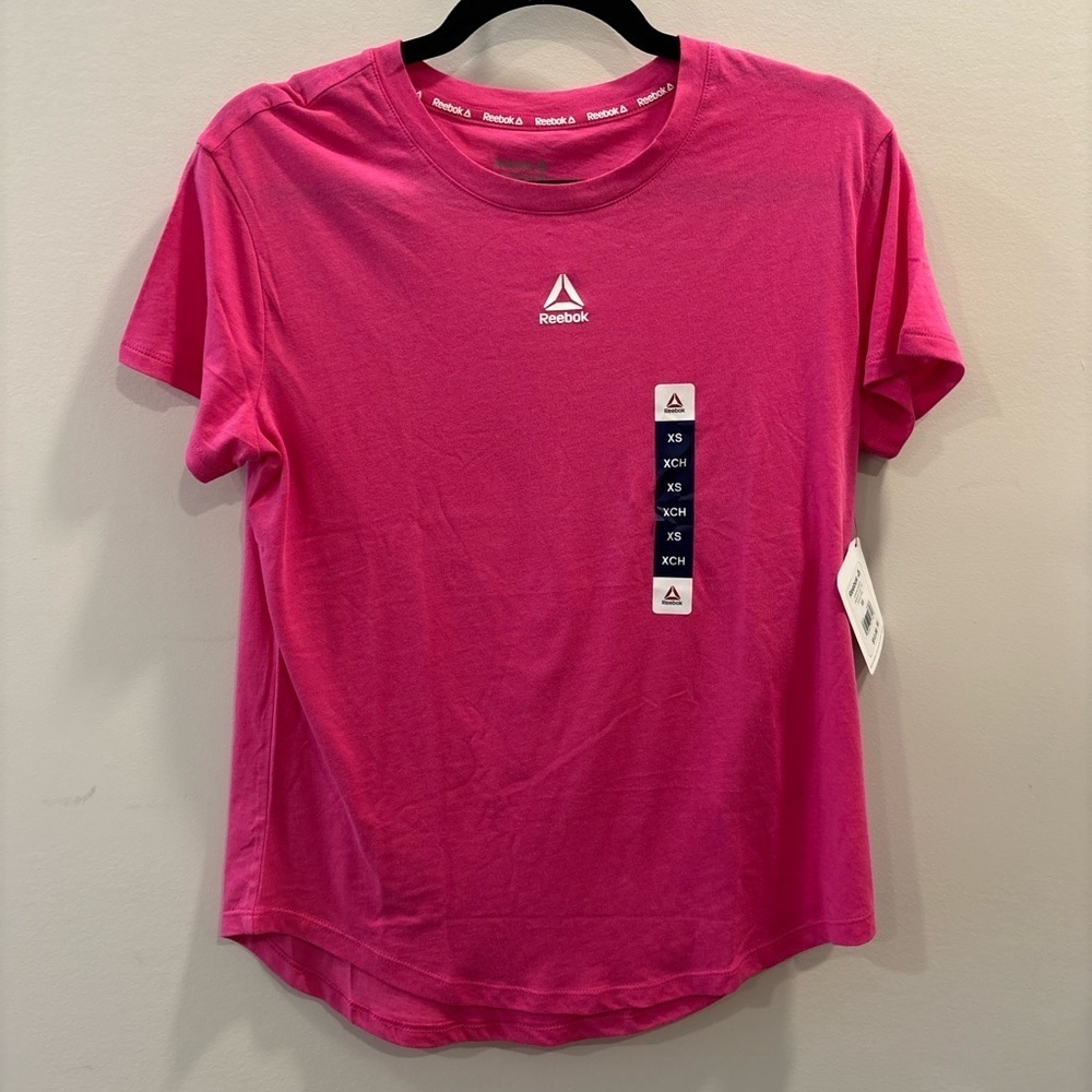 Reebok Pink Logo Tee XS NWT Short Sleeve Athletic Casual Cotton Rayon Shirt